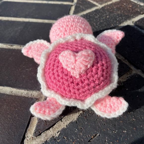 Hand Crocheted Pink Heart Valentine’s Day Turtle Plushie! - Picture 3 of 16